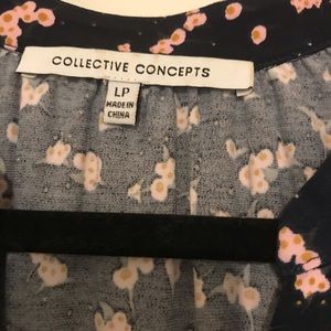 Petite 3/4 sleeve flowered dress v-neck